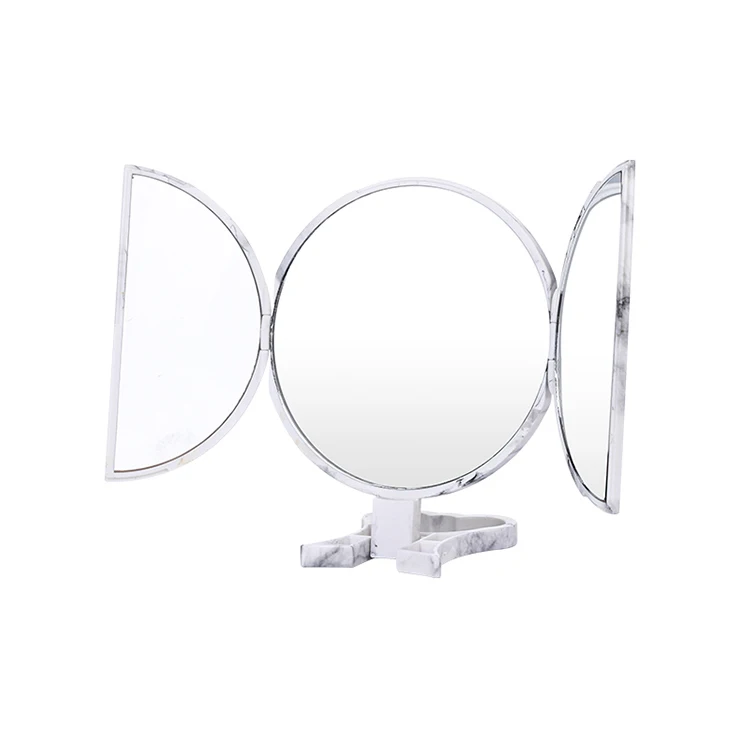 Source Factory Customized High Quality Round White Tabletop 360 Trifold  Cosmetic Standing Mirror 3 Sided Three Way Led Vanity Mirror On  M.Alibaba.Com