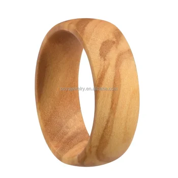 POYA 8mm Natrual Olive Wood Whiskey Barrel Wood Ring Handmade Domed Wedding Band Gift for Men