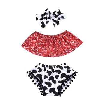 Latest Wholesale Custom style red boutique printing Black white patterned shorts outfit cheap fat girl clothes