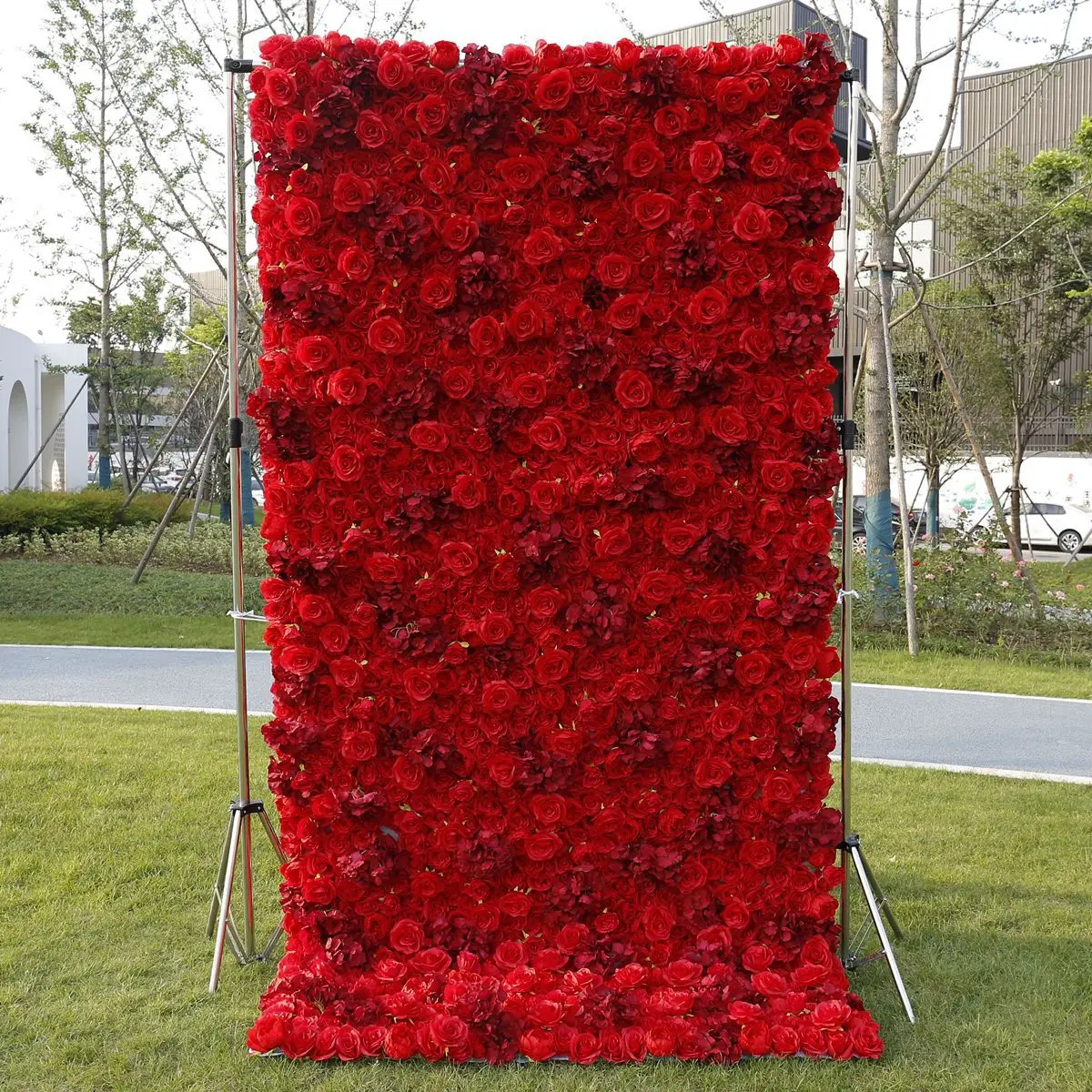 ISEVIAN Customized 10x10 8x8 Red Rose Artificial Flower Wall Panel Backdrop Wedding Decor