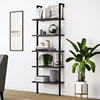 Black Steel Frame / Dark Walnut Brown Wood Shelf