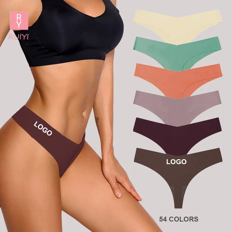 RUIYI Low Waisted Ice Silk Seamless Cotton Crotch T Back Large Size Underwear Women's Sexy Thong Seamless Panties