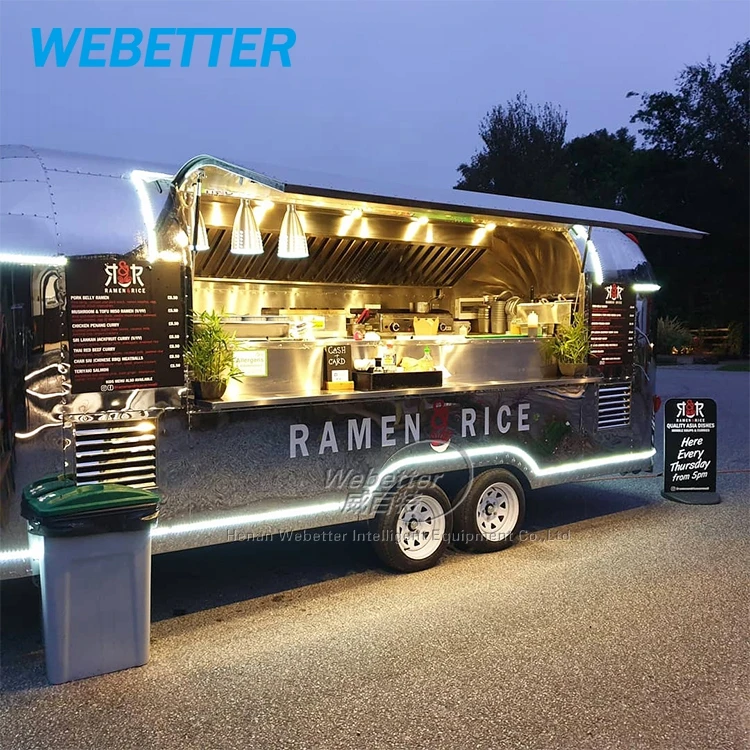 WEBETTER Mobile Mobile Food Trailers Fully Equipped Stainless Steel Mobile Coffee Ice Cream Fast Food Truck With Full Kitchen
