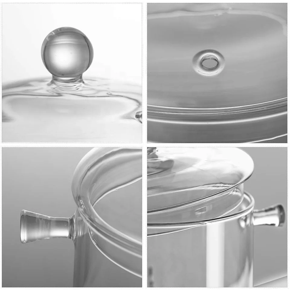 Wholesale Food-grade Heat Resistant Glass Cooking Pot Clear Glass Soup Pot  with Lid for Stovetop Microwave Oven From m.