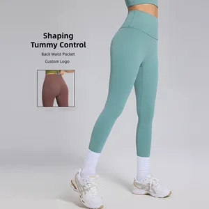 Custom Logo Women's Quick Dry Gym Legging Pockets High Waist Workout Yoga Pants Breathable Fitness Yoga Tummy Control Leggings