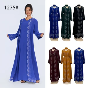 New Wholesale Vintage Printed Long Sleeve V-neck Middle East Muslim Robe Fashion Dress