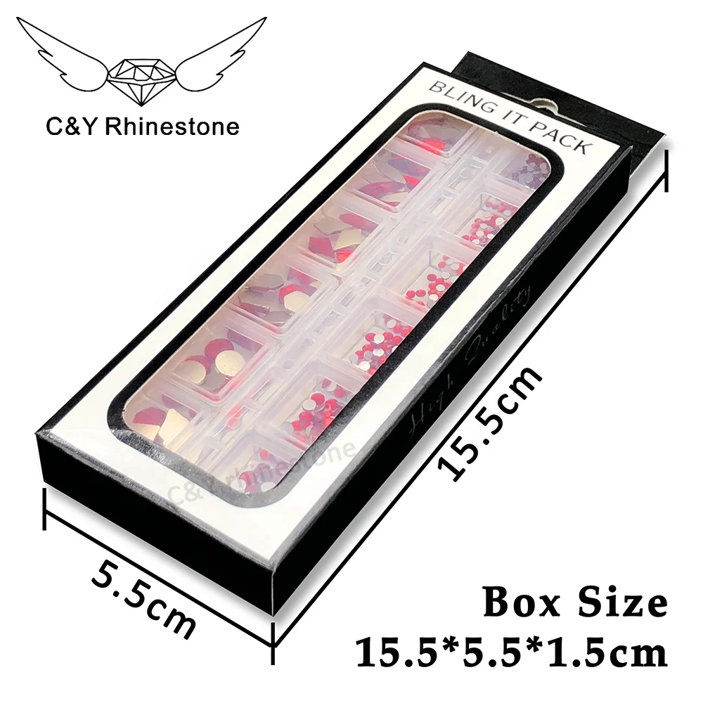 Cy Mix Size Nails Art Crystal Cristal Decoration Red Flat Back ...