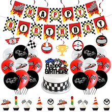 Nicro Happy Birthday Race Car Theme Celebration Style Various Latex Balloon Cupcake Topper Party Supplies Decoration Set