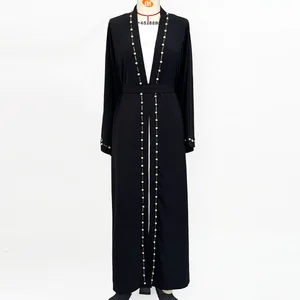 Wholesale New Fashion Muslim Robe Vintage Beaded Long Outer Belt Women's Cardigan Loose Dress