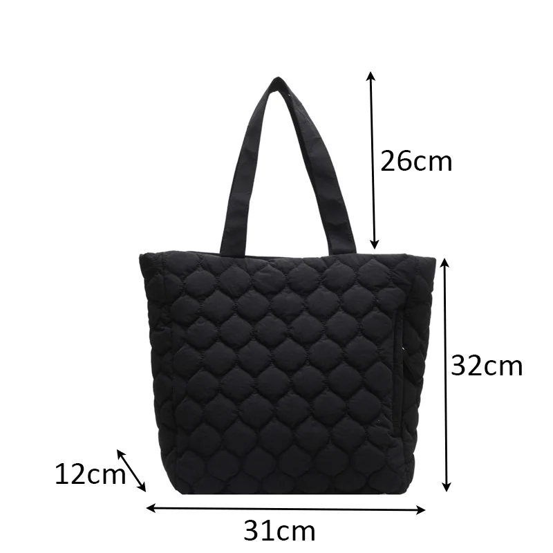 Women's Lightweight Quilted Puffer Tote Bag Cotton Padded Shoulder Handbag with Two Handles Open Closure