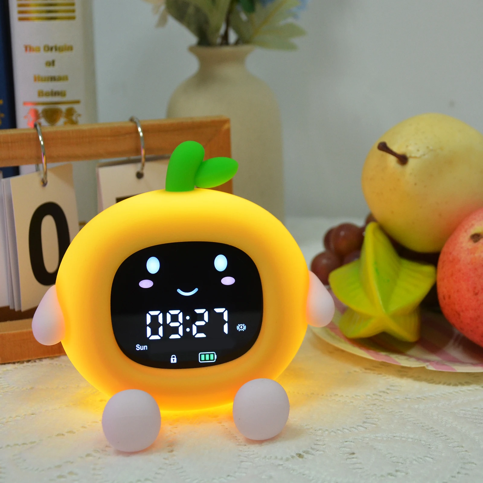 Multi Functional Electronic Expression Night Light USB Rechargeable Charging Kids' Bedside Cartoon Shape Runaway Alarm Clock