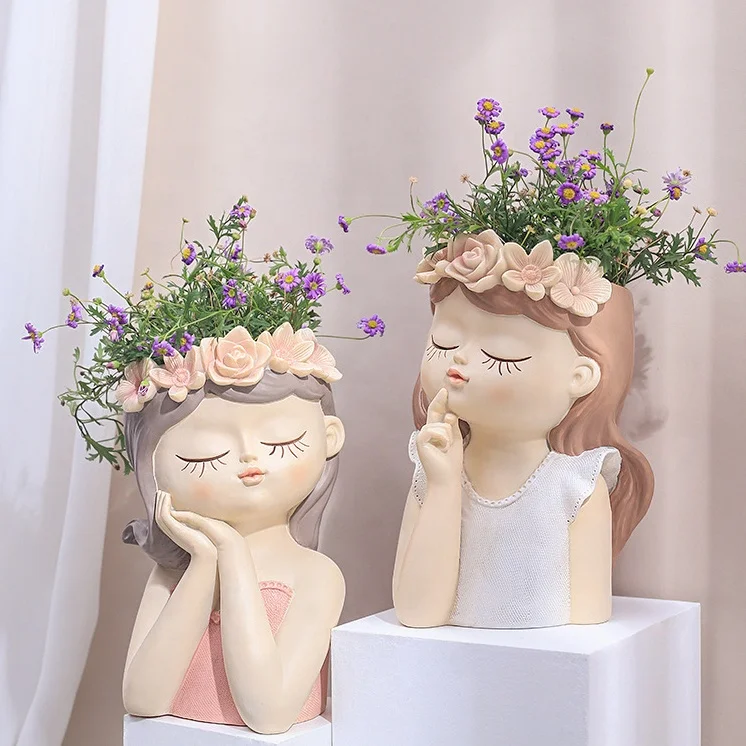 4 Shapes Available Cartoon Fairy Resin Eco-Friendly Outdoor Garden Flower Pots Planters Drainage Holes Customized Color