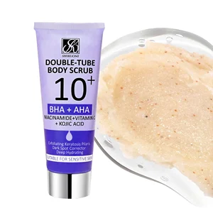 Private Label Double-Tube Body Scrub BHA AHA Kojic Acid Exfoliating Dark Spot Corrector Deep Hydrating Scrub for Sensitive Skin