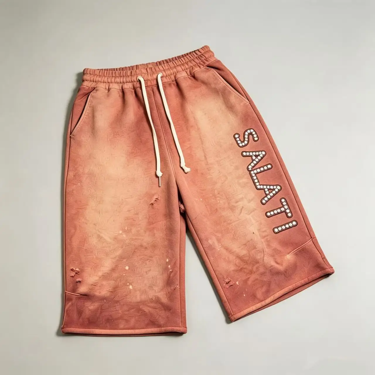 Oem Sunafded Vintage Washed Heavyweight French Terry Jogger Shorts Mens Custom Rhinestone logo Baggy Long Sweat Shorts gallery 4