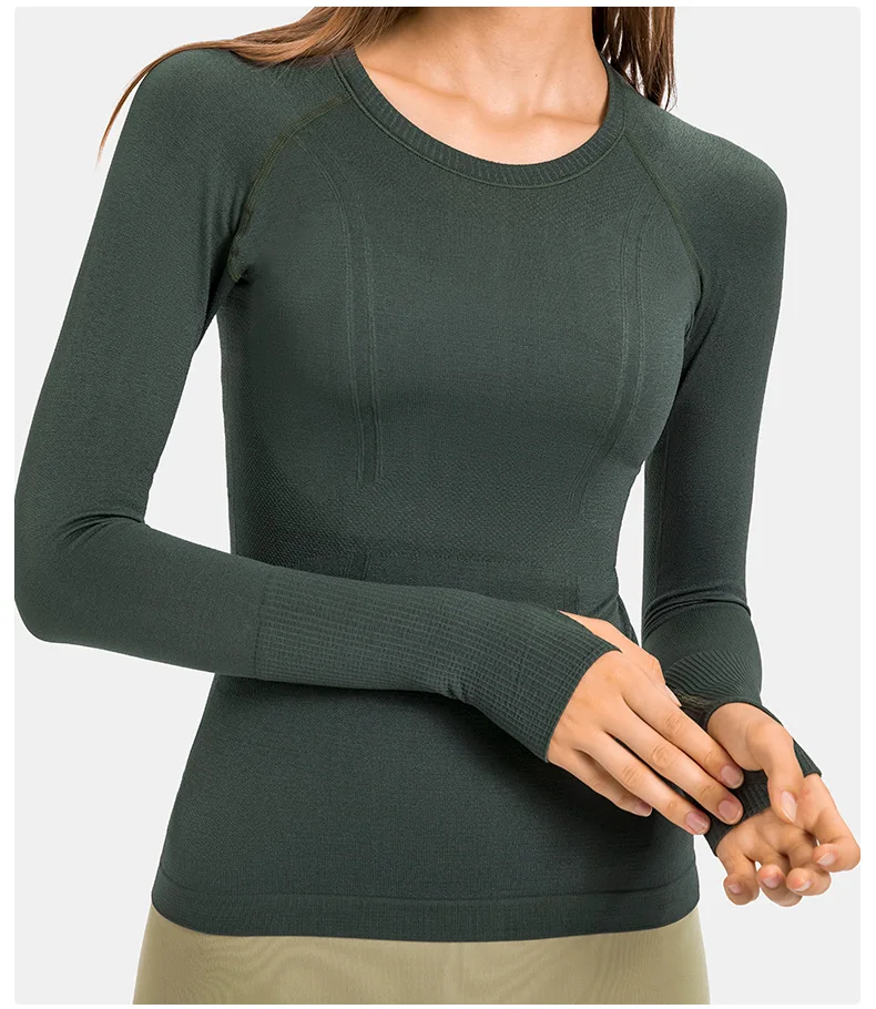 D19083 Equestrian Long Sleeve Seamless Fitness Wear Yoga Top Wear Women ...