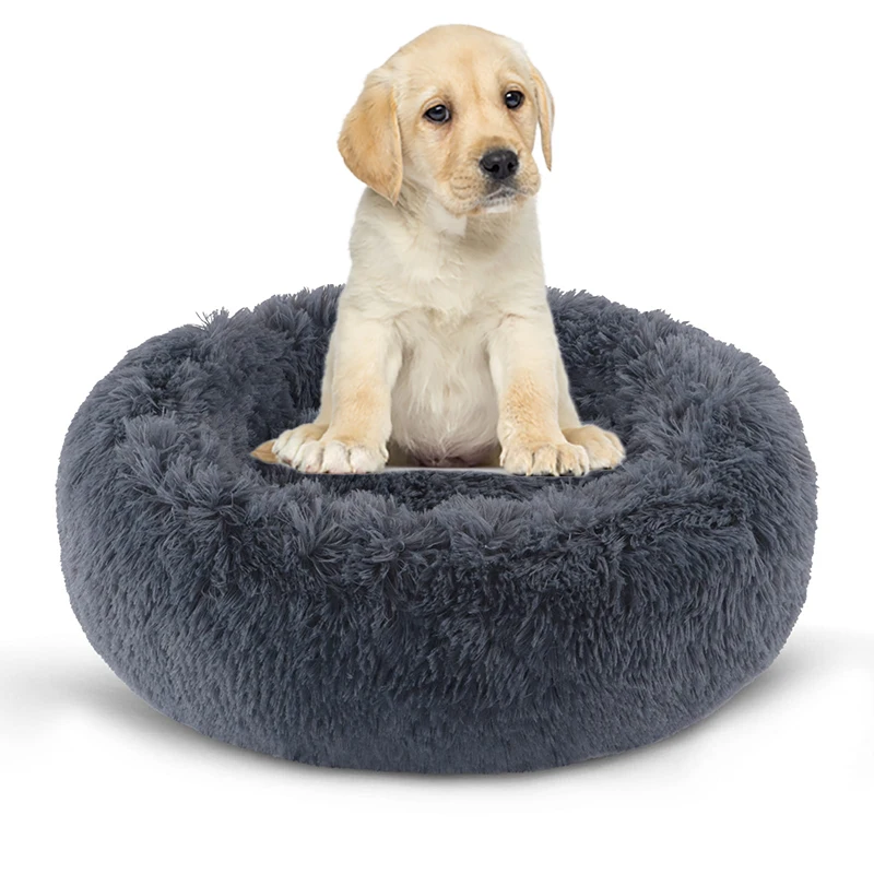 2024 pet products large luxury waterproof calming washable chew proof fluffy portable round cat donut pet dog bed for pets