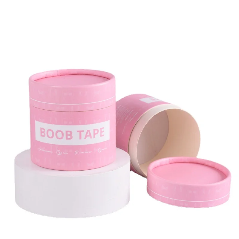 Custom Pink Kraft Packaging Box with Transparent PVC Window Cotton Pad Gift Liner & Sponge for Food Paper Tube Box Logo Printing