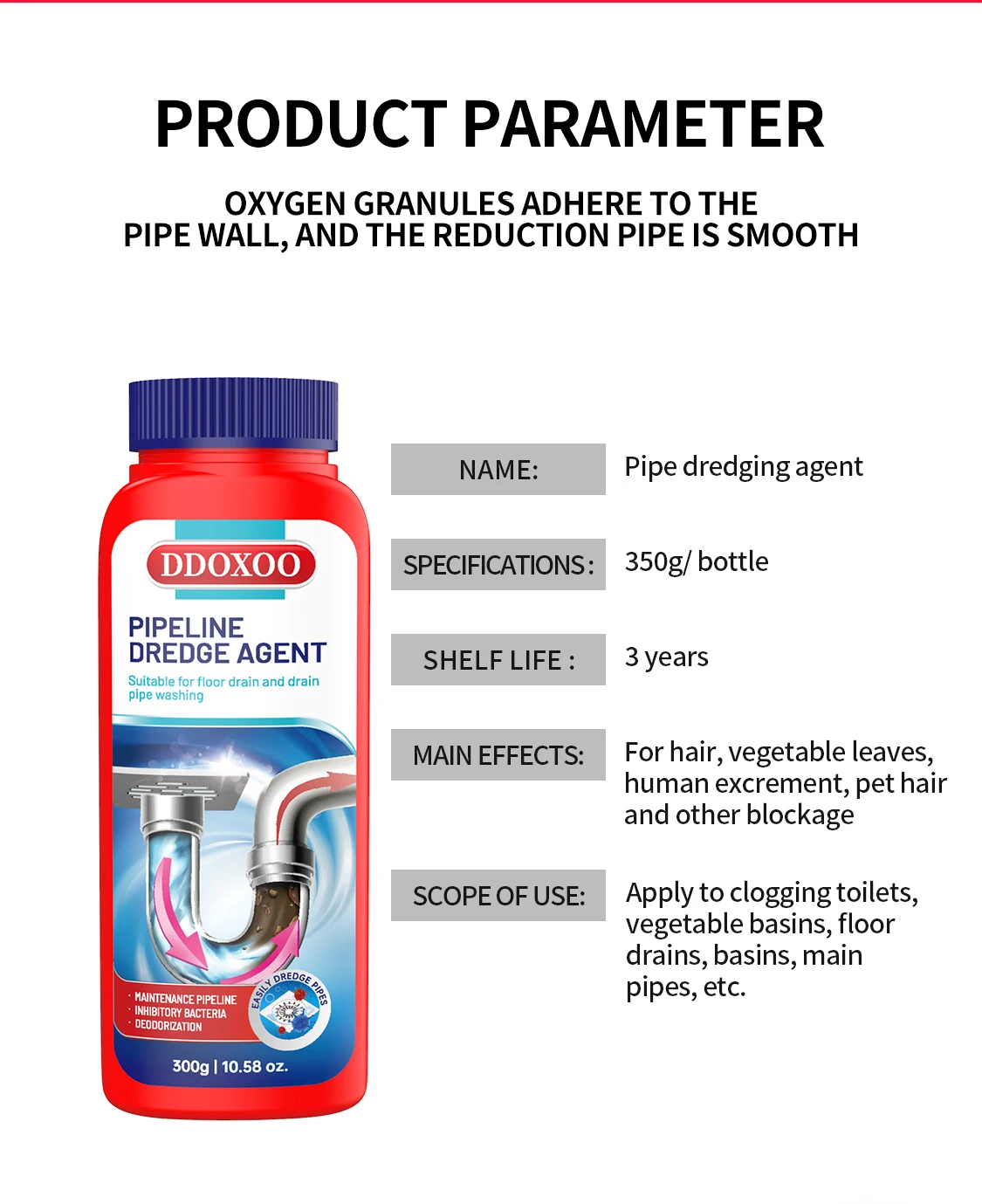 Hot Sale Toilet Pipe Drain Unclogging Dredger Agent  300g Drain Cleaner Powder Clog Remover Kitchen Sink and Drain Cleaner