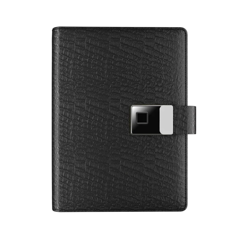 Элегантный кожаный блокнот на подкладке цветная Настройка блокировка отпечатков пальцев дневник с зарядным банком и USB-диском