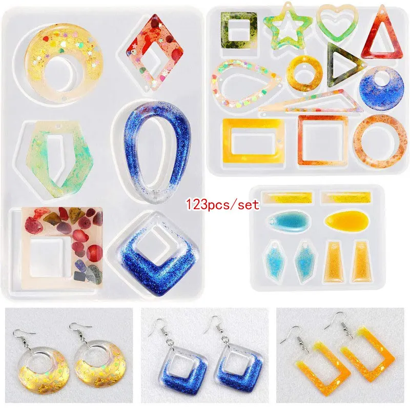123Pcs Resin Mold Kit Earring Silicone Molds for Jewelry Epoxy Resin Casting  