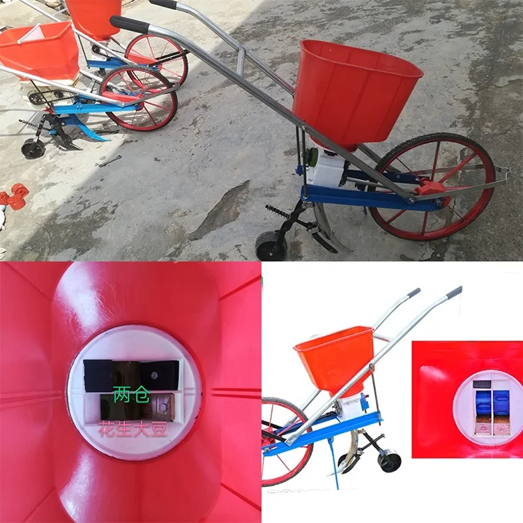 Hand Pushed Corn Bean Planter with Fertilizer Maize Soybean Sorghum Wheat Seeder Manual Seed Planter