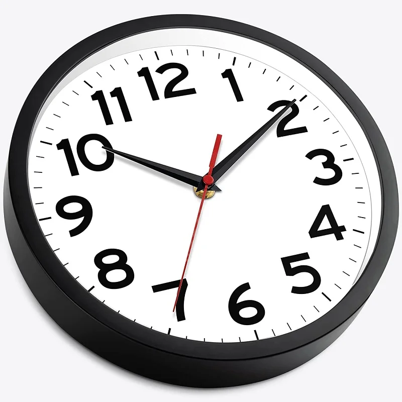 Promotion Cheap Plastic Wall Clock Black Frame White Dial 10 Inch