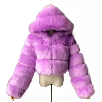 High quality faux fur lady winter coat with hood fake fur girls fashion fur jackets