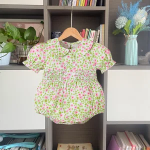 Custom Baby Girls Summer Knitted 100% Cotton Casual Button Closure ODM Baby Rompers