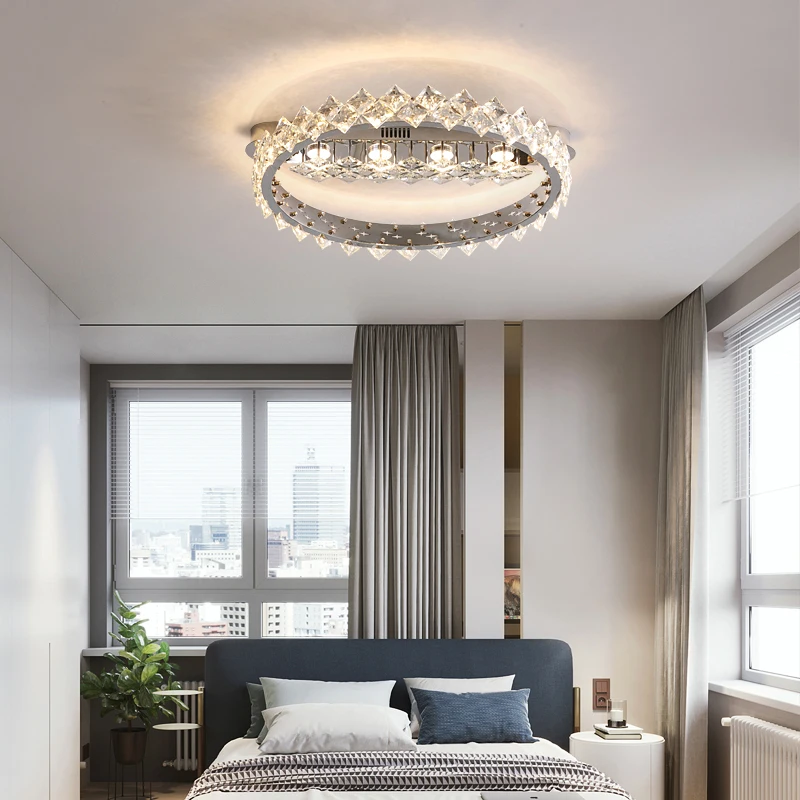 Creative Two Circle Around Living Room Bedroom Luxury Modern Crystal Led Ceiling Lights