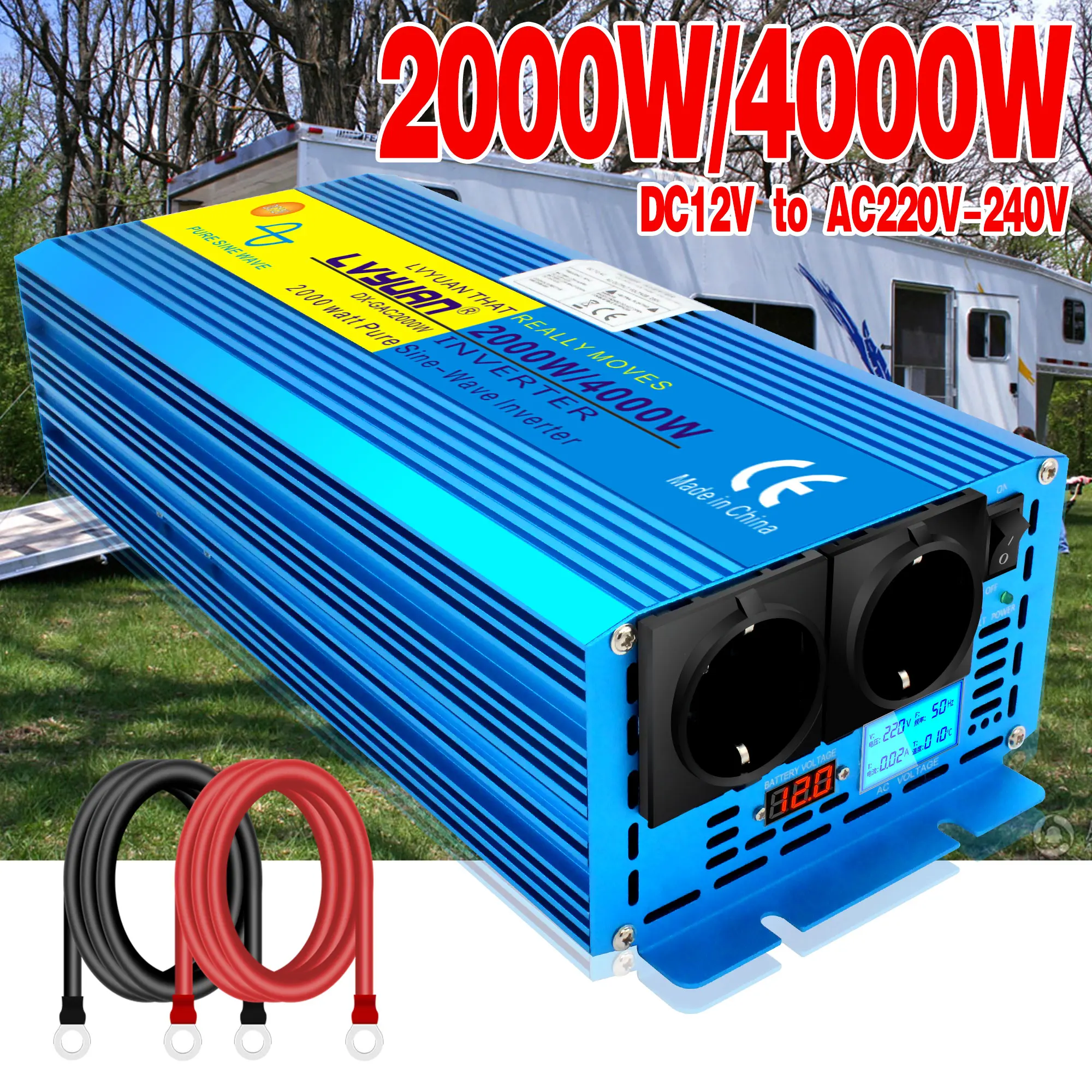 LVYUAN 2000W/4000W 正弦波インバーター 12V 220V 二つのAC出力 オフ 