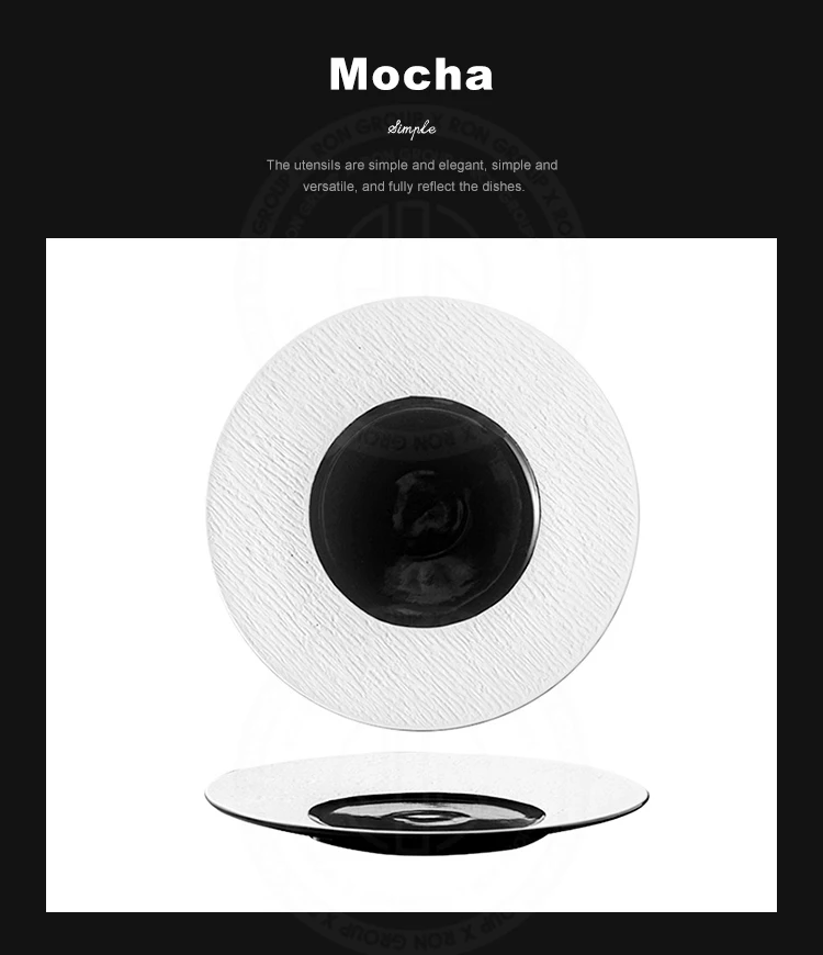 Nice catering hotel dinner plate round black and white  serving restaurant plates