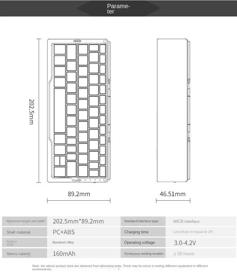 Mini Foldable Bluetooth Wireless Keyboard Rechargeable Standby Time 100 ...