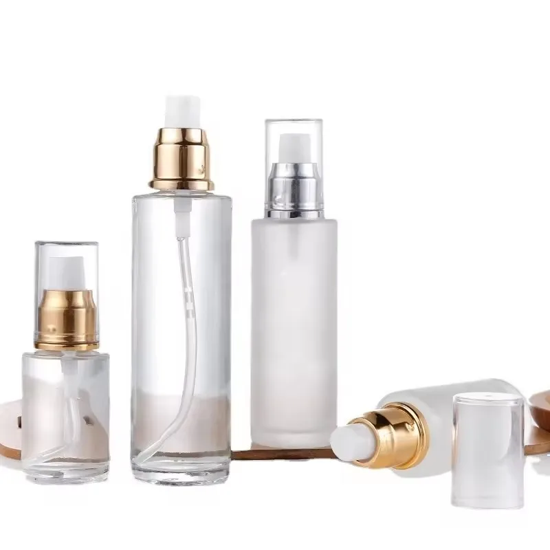 Factory price aluminum pump container lotion toner cream serum cosmetic skincare packaging set glass container