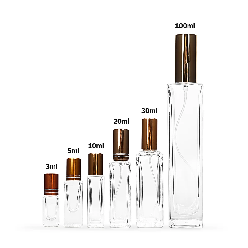 Transparent 3ml 5ml 10ml 20ml 30ml 100ml Fragrance Rectangle Spray Perfume Glass Bottles