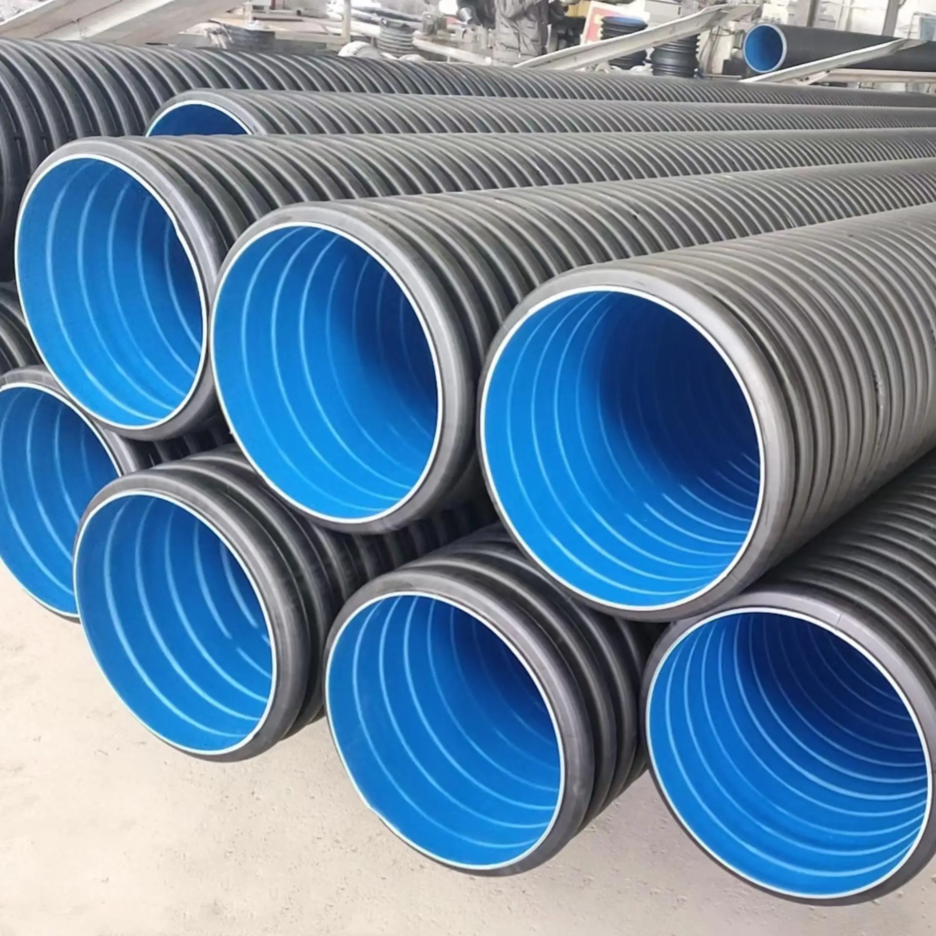 HDPE Double Wall Corrugated Tube Pipe Diameter DN 80 DN300 DN800 DN1000 DN1200 DN4000 MM HDPE Plastic Culvert Drainage Pipe
