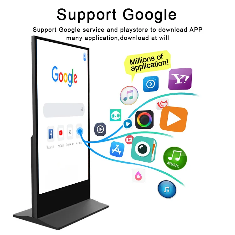 Portable 85-Inch Android Kiosk with Touch Screen Digital Advertisement Poster on Floor Stand Mobile LCD Display Device