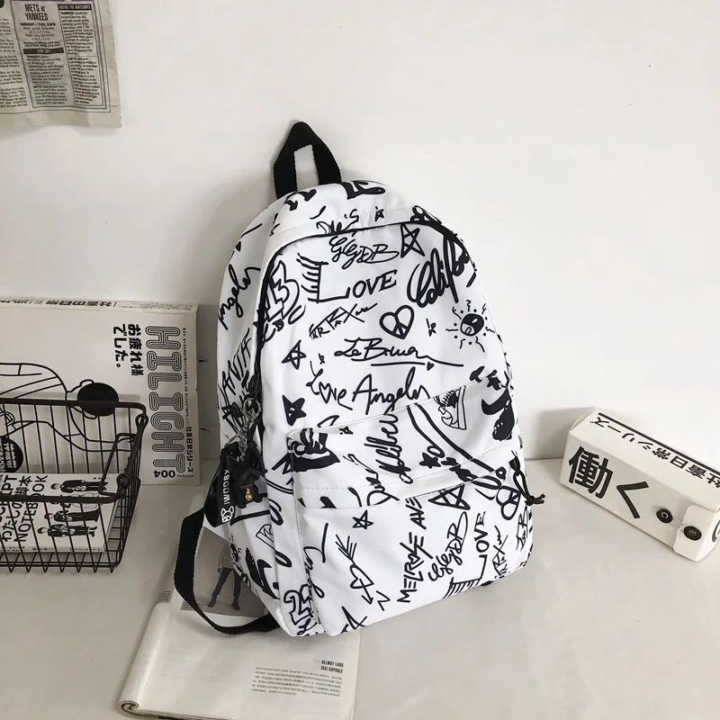 Modern Fashion Graffiti Print Nylon Backpacks Large Capacity High ...