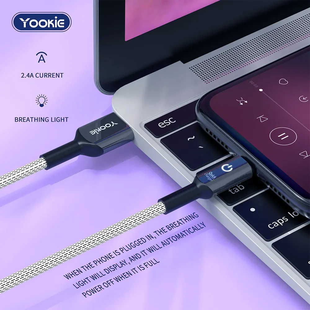 YOOKIE-CB2 INTELLIGENT POWER OFF LED Light USB Data Cable 1M Fast Charging  USB Cable For Mobile