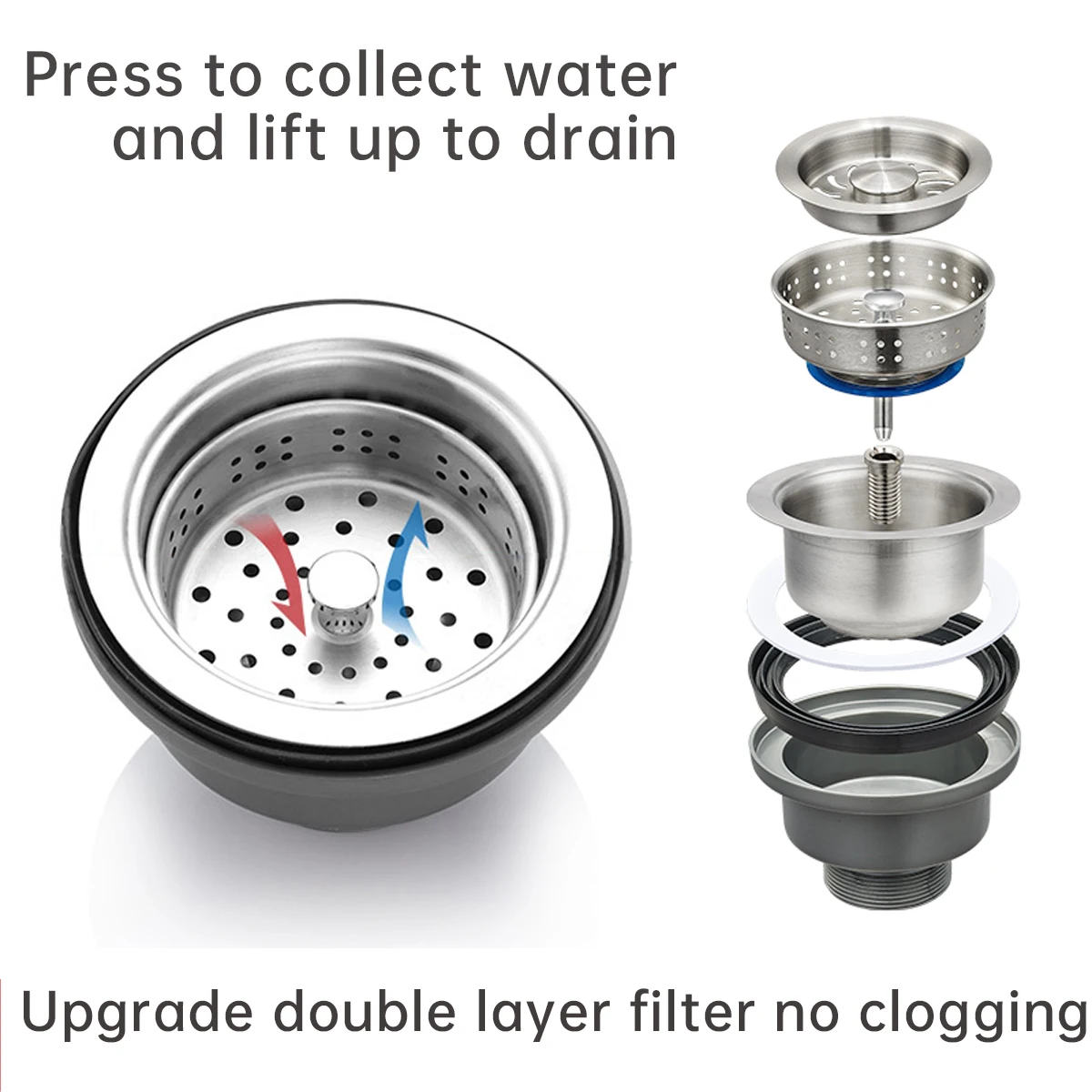 product kitchen transparent double bowls sink drain  kit with expandable tubular drain tubing pipe with adapter flexible sink drain-1