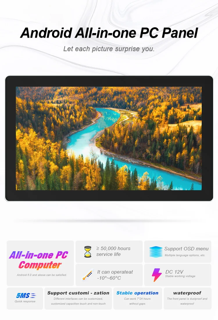 21.5 Inch AIO Desktop Touch Tablet Pc LED 4GB DDR3 RK3399 PCAP Android IPS AMD Processor Industrial All One Panel Pc