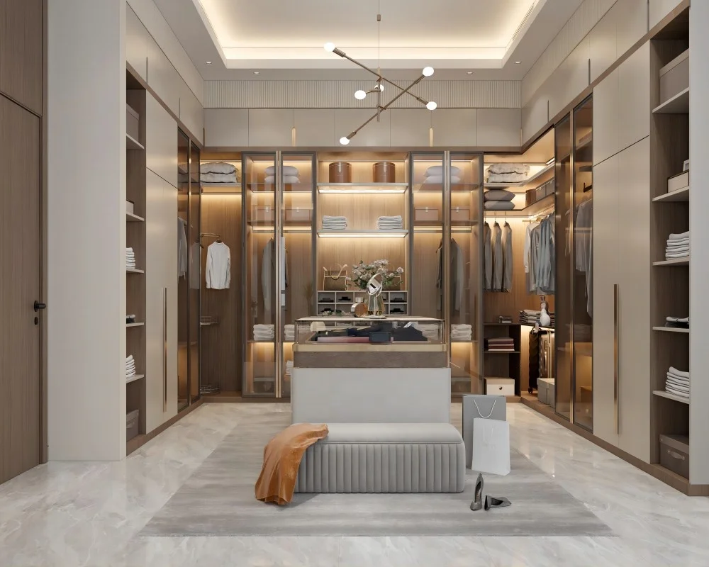 Custom Room Cabinet Makeup Built in Wall Color Combination Almirah Wardrobe with Sliding Door Led Lighting