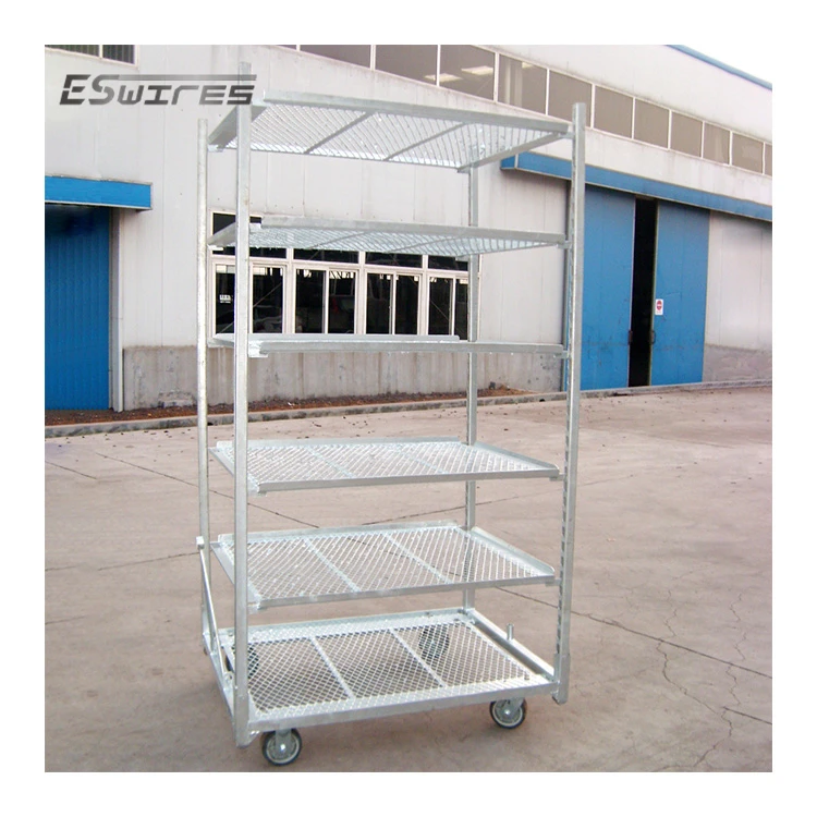 Multiple Shelf Steel Mesh Nursery Flower Greenhouse Garden Cc Container Danish Trolley