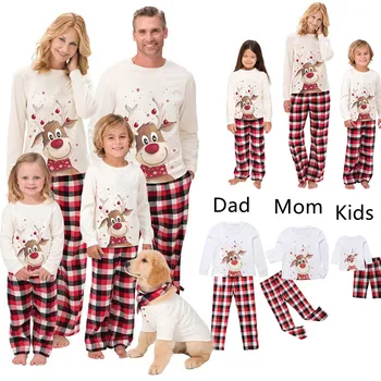 2021 Custom Print Xmas Winter Warm Soft Pants Pyjamas Blank Cotton Pajamas Set Matching Christmas Pajamas for Family