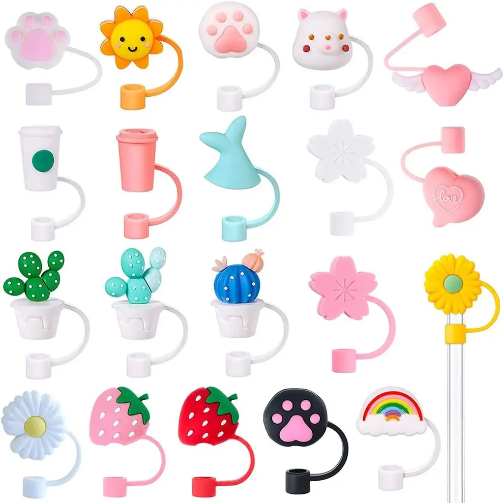 Cute Animals Straw Cover Reusable PVC Silicone Straw Toppers