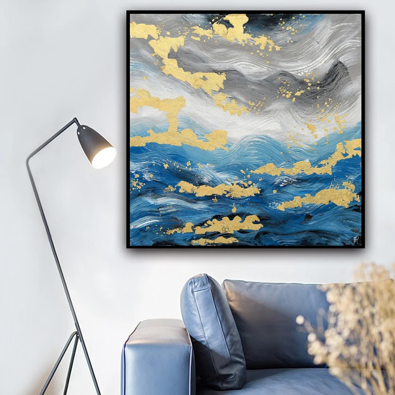 100% 手绘抽象波浪油画墙面艺术图片家居装饰厚重质感波普艺术画