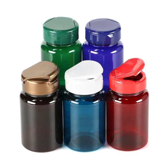 Medicine Health Care Products 100ml PET Transparent Bottle Packaging Vitamin Capsule Canister Plastic Pill Bottle flip top cap