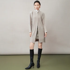 Miyake Pleated Jacket 2025 New Style Loose Fit Elegant Cardigan Coat Mid-length Casual Jacket for Women Wholesale