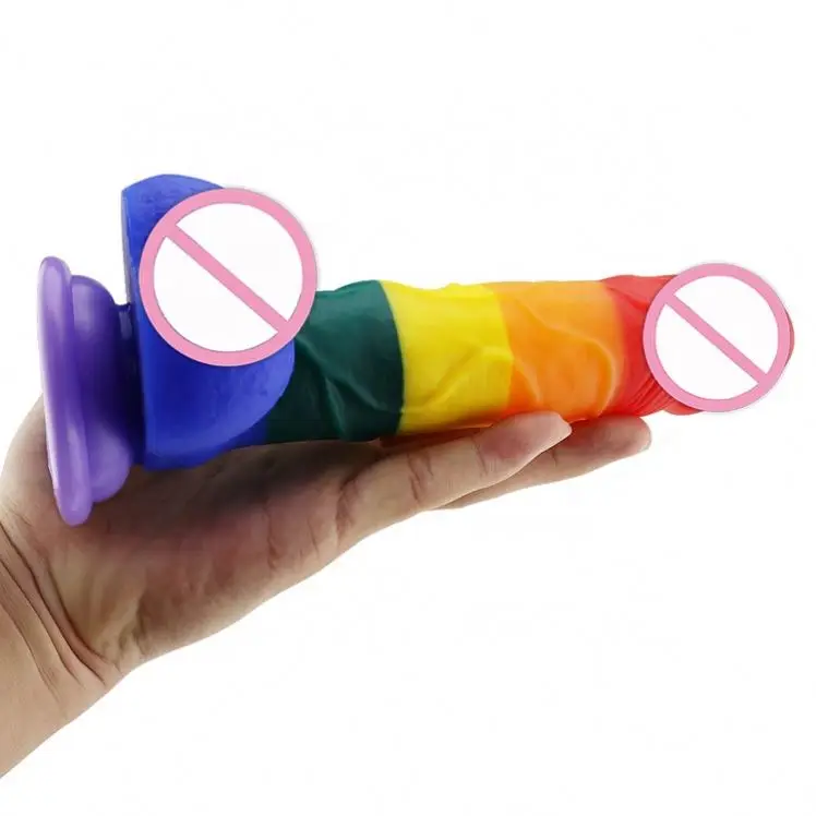 Amazon Hot Sale Realistic Huge Dildo Liquid Silicone Dick Rainbow Dildo With Suction Cup Faked Penis Sex Toys Woman picture