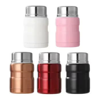 Kids 750ml Double-Walled Insulated Stainless Steel Hot Food Cups Wide Mouth Lunch Jars with Hidden Handgrip and Included Spoon