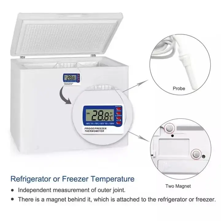 Ldt-17 High Low Temperature Alarm Digital in out Fridge Freezer  Refrigerator Thermometer with Magnet - China Wire: 3m, Temperature Range:  -50-70c/58-158f